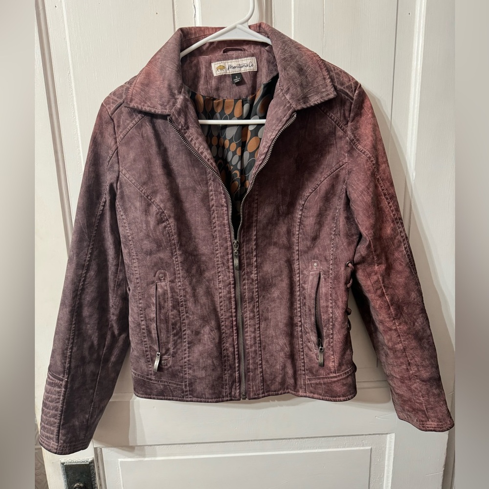 MontanaCo Jacket Womens Small Faded Maroon Faux Leather Artsy Boho Cowgirl